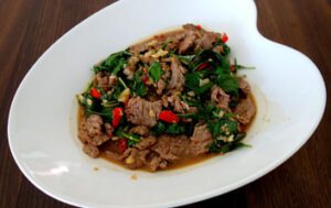 Beef Basil Dish in White Plate